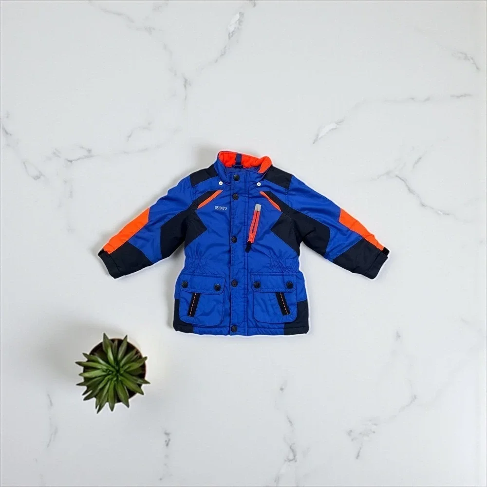 OshKosh B'gosh‎ Boys Blue Orange Winter Puffer Jacket Warm Coat 3T